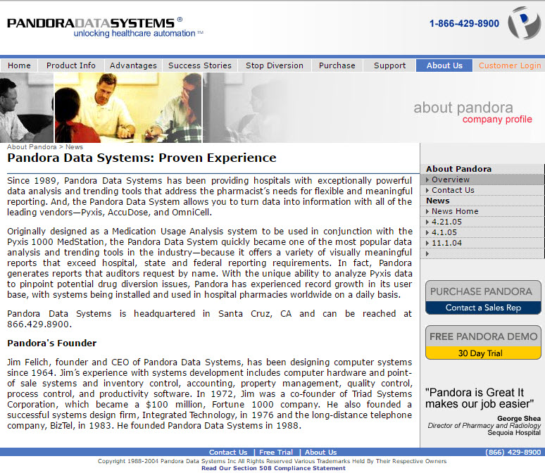 Pandora Data Systems web Site